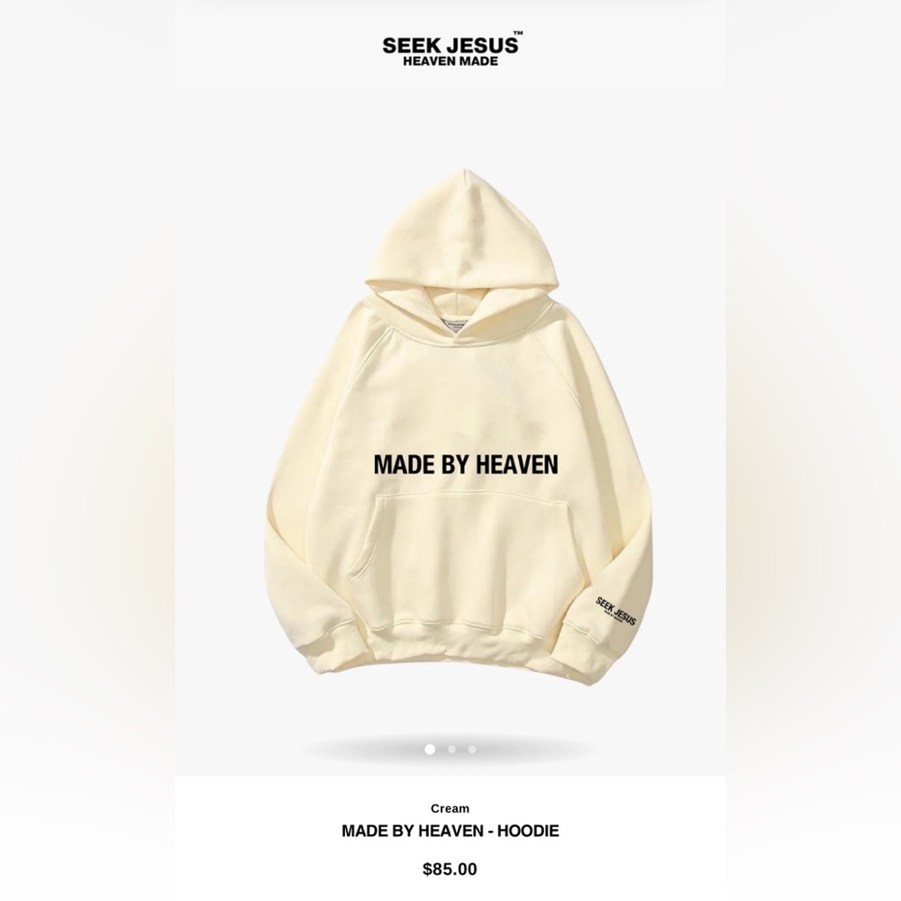 Seek Jesus “Made By Heaven” Hoodie Unisex Size Large Cream NEW